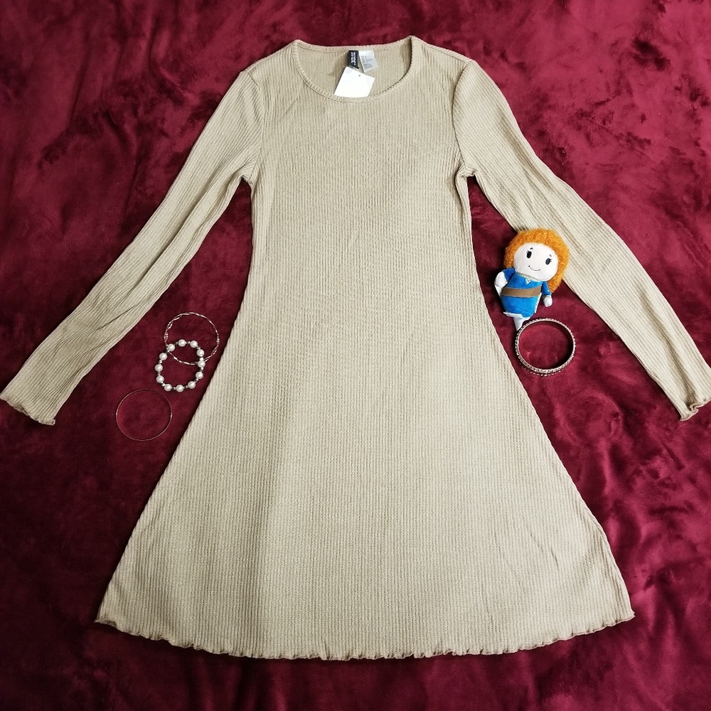 NEW Tan Crew Neck Sweater Dress